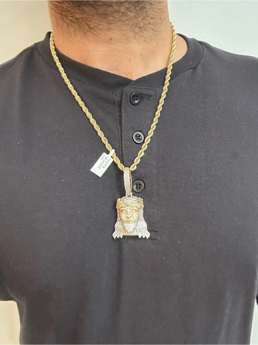 New Gold plated Jesus Head Pendant charm with new gold plated necklace chain